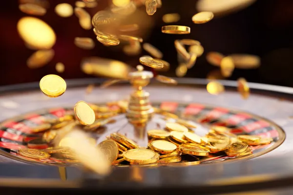 Một cô gái trong bộ váy xanh sang trọng đứng cạnh vòng roulette, gợi lên bầu không khí casino cao cấp của ZBET BET.